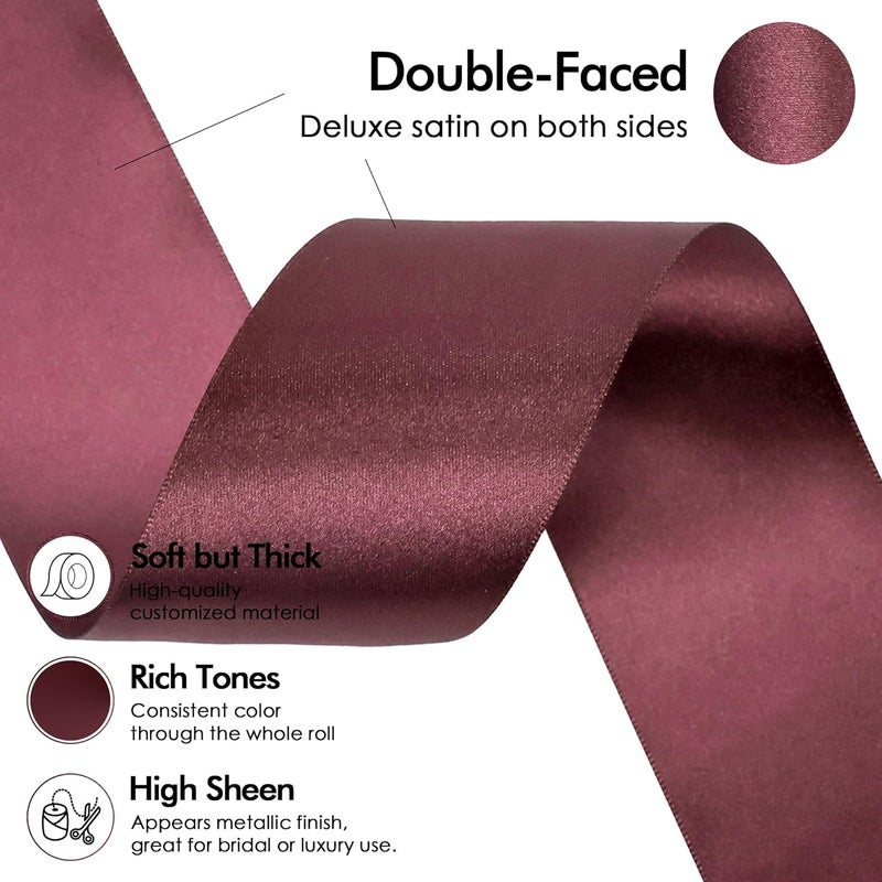 Meedee Satin Ribbon 2 inch Wide Double Faced Burgundy Ribbon for Christmas Tree, Crafts, Weddings, Flower Bouquet - Image 3
